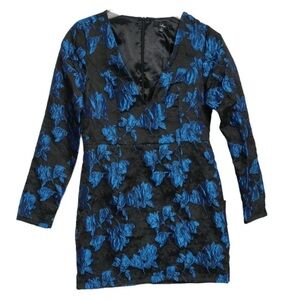 NWT Lulus Elegant Taste Floral Jacquard Long-sleeve Mini Dress, Size Medium